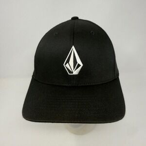 Volcom Mens Flexfit Hat Black White‎ Stone Logo Embroidered Cap Size S-M